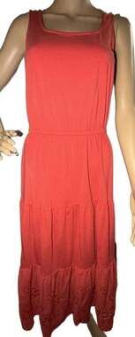 Talbots Petite Sleeveless Jersey Eyelet Tiered Fit & Flare Midi Dress